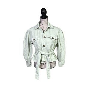 Stradivarius M‎ Mint Green Puffed Sleeve Jean Jacket